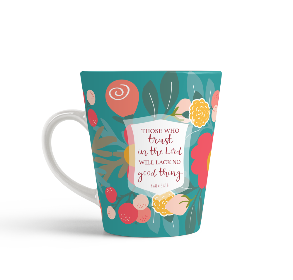 Psalm 34:10 latte mug